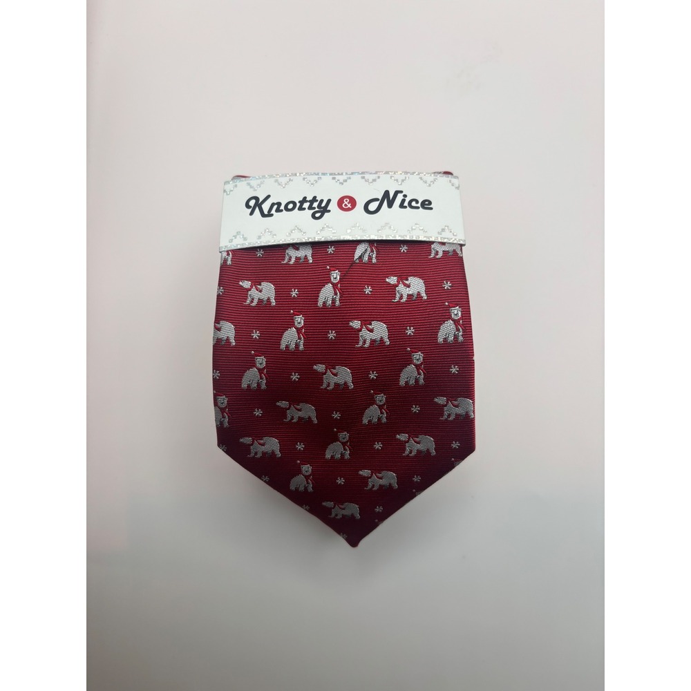 Knotty & Nice Mens Christmas Necktie Red Polar Bear Snowflake Holiday Tie